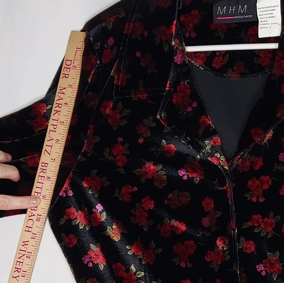 Vtg 90s Melissa Harper Velvet Dark Floral Blazer Women 12 Whimsigoth Cottagecore - Picture 8 of 14
